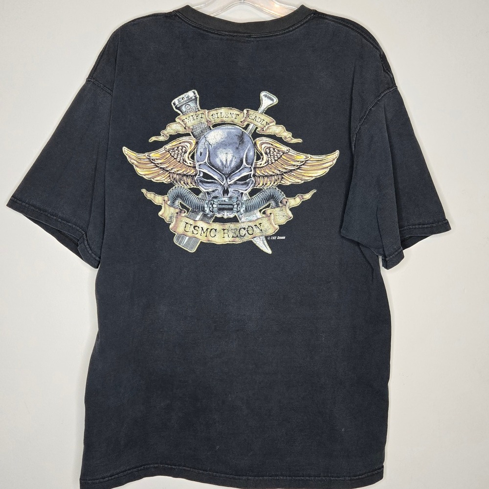 Rothco USMC Recon T-Shirt Mens Black‎ Swift Silent Deadly Graphic Tee Skull XL